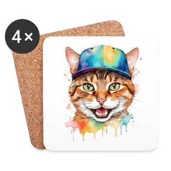 Chat Snapback Cap Coloré Drôle Animal Design Imprimer - Dessous de verre (lot de 4) - blanc - Devant