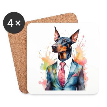 Dobermann Anzug Hund Bunt Lustig Tier Design Print - Untersetzer (4er-Set) - Weiß - Vorne