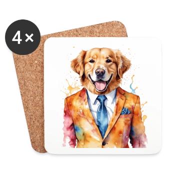 Golden Retriever Suit Dog Funny Design Print - Coasters (set of 4) - white - Front