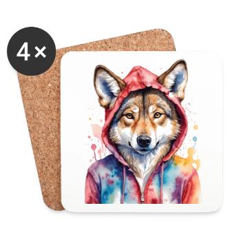 Wolf Hoodie Bunt Lustig Tier Design Print - Untersetzer (4er-Set) - Weiß - Vorne