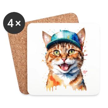 Chat Snapback Cap Coloré Drôle Animal Design Imprimer - Dessous de verre (lot de 4) - blanc - Devant