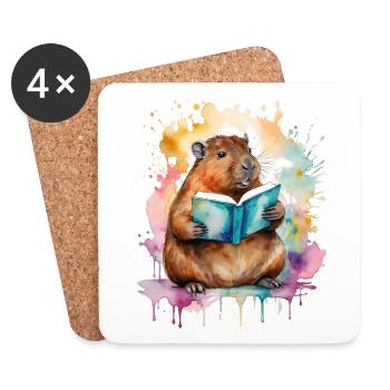 Capybara Lesen Buch Capy Bunt Tier Design Print - Untersetzer (4er-Set) - Weiß - Vorne