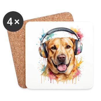 Labrador Retriever Kopfhörer Hund Tier Print - Untersetzer (4er-Set) - Weiß - Vorne