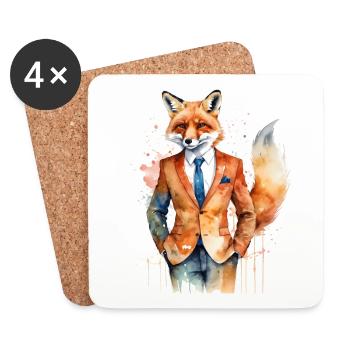 Costume Renard Imprimé Coloré Animal Design - Dessous de verre (lot de 4) - blanc - Devant