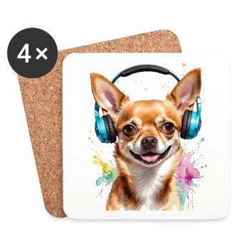 Chihuahua Casque Chien Drôle Animal Design Imprimer - Dessous de verre (lot de 4) - blanc - Devant