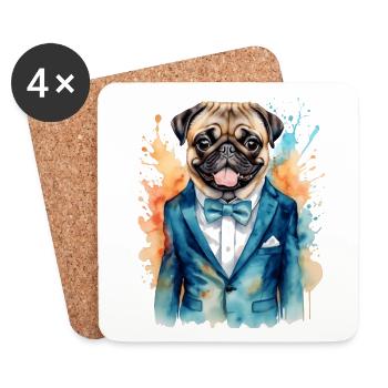 Mops Anzug Hund Bunt Lustig Tier Design Print - Untersetzer (4er-Set) - Weiß - Vorne