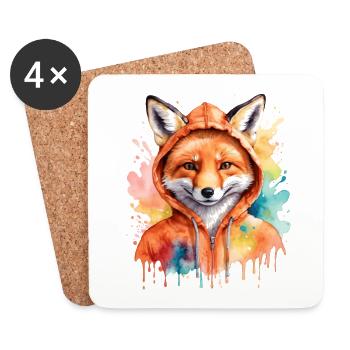 Renard Sweat à capuche Coloré Drôle Animal Design Imprimer - Dessous de verre (lot de 4) - blanc - Devant