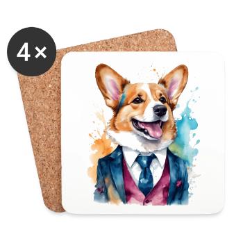 Corgi Anzug Hund Bunt Lustig Tier Design Print - Untersetzer (4er-Set) - Weiß - Vorne