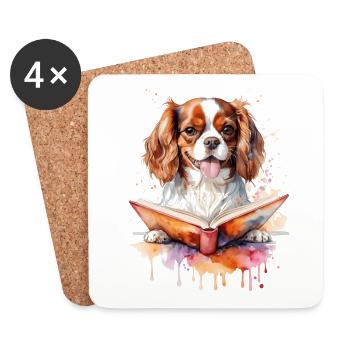 Cavalier King Charles Spaniel Lecture Livre Chien - Dessous de verre (lot de 4) - blanc - Devant