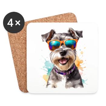 Zwergschnauzer Sonnenbrille Hund Lustig Tier Print - Untersetzer (4er-Set) - Weiß - Vorne