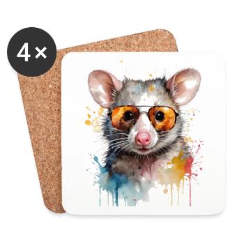 Opossum Sunglasses Colorful Animal Design Print - Coasters (set of 4) - white - Front