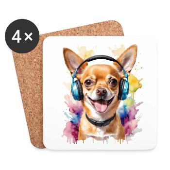 Chihuahua Kopfhörer Hund Lustig Tier Design Print - Untersetzer (4er-Set) - Weiß - Vorne