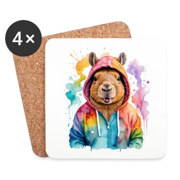 Capybara Sweat à capuche Capy Imprimé coloré Animal Design - Dessous de verre (lot de 4) - blanc - Devant