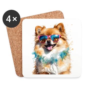 Pomeranian Pomeranian Sunglasses Dog Print - Coasters (set of 4) - white - Front