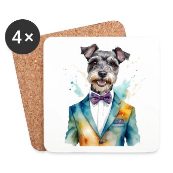 Zwergschnauzer Anzug Hund Lustig Tier Design Print - Untersetzer (4er-Set) - Weiß - Vorne