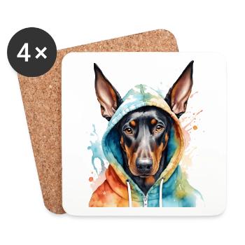 Dobermann Hoodie Hund Bunt Lustig Tier Print - Untersetzer (4er-Set) - Weiß - Vorne