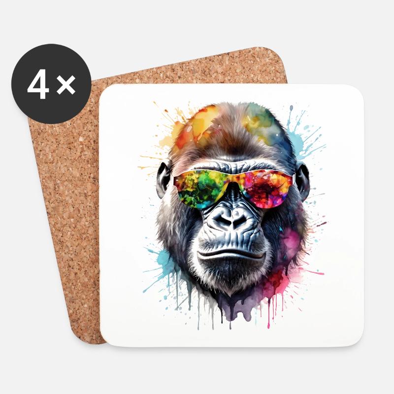 Gorilla Sonnenbrille Affe Bunt Tier Design Print - Untersetzer (4er-Set) - Weiß