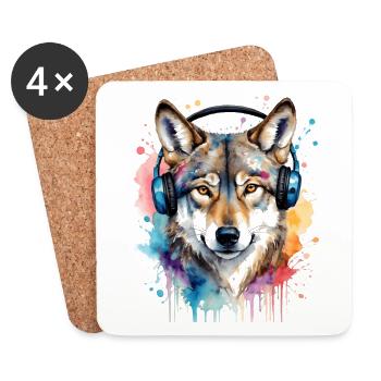 Wolf Headphones Musique Coloré Animal Design Imprimer - Dessous de verre (lot de 4) - blanc - Devant