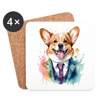 Corgi Suit Dog Coloré Drôle Animal Design Imprimer - Dessous de verre (lot de 4) - blanc - Devant