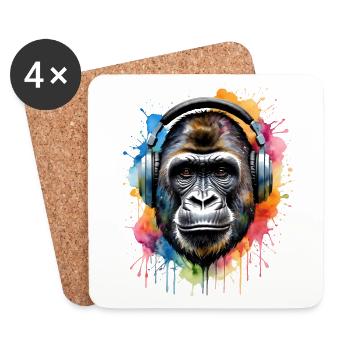 Gorilla Kopfhörer Affe Bunt Tier Design Print - Untersetzer (4er-Set) - Weiß - Vorne