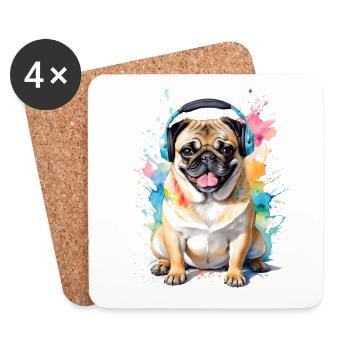 Carlin casque chien coloré drôle Animal Design impression - Dessous de verre (lot de 4) - blanc - Devant