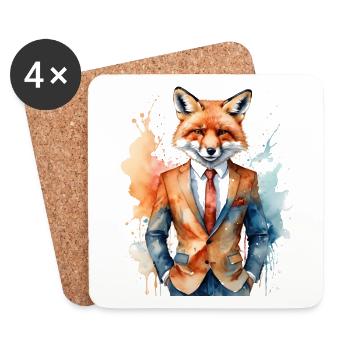 Costume de renard imprimé de conception animale colorée - Dessous de verre (lot de 4) - blanc - Devant