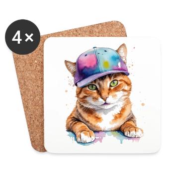Casquette Snapback Chat Coloré Funny Animal Design Print - Dessous de verre (lot de 4) - blanc - Devant