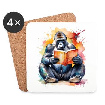 Gorilla Lesen Buch Affe Bunt Tier Design Print - Untersetzer (4er-Set) - Weiß - Vorne