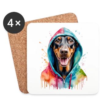Dobermann Hoodie Hund Bunt Lustig Tier Print - Untersetzer (4er-Set) - Weiß - Vorne