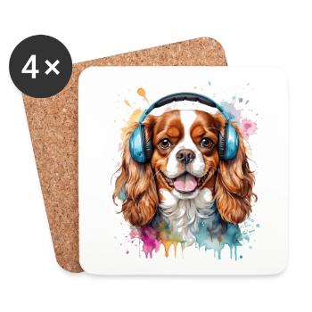 Cavalier King Charles Spaniel Casque Chien Impression - Dessous de verre (lot de 4) - blanc - Devant