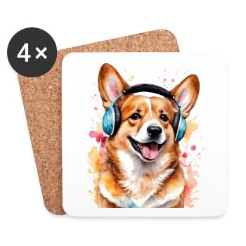 Corgi Casque Chien Coloré Drôle Animal Design Imprimer - Dessous de verre (lot de 4) - blanc - Devant