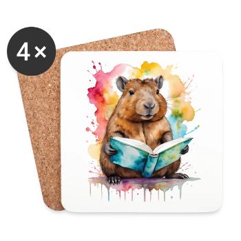Capybara livre de lecture Capy coloré Animal Design imprimé - Dessous de verre (lot de 4) - blanc - Devant