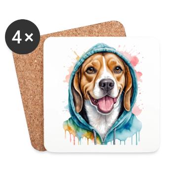 Beagle Sweat à capuche chien coloré drôle animal design imprimé - Dessous de verre (lot de 4) - blanc - Devant