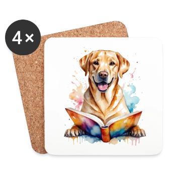 Labrador Retriever livre de lecture chien conception impression - Dessous de verre (lot de 4) - blanc - Devant