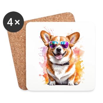 Lunettes de soleil Corgi chien coloré drôle Design imprimé - Dessous de verre (lot de 4) - blanc - Devant