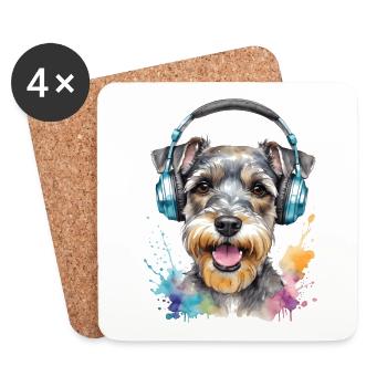 Zwergschnauzer Kopfhörer Hund Lustig Design Print - Untersetzer (4er-Set) - Weiß - Vorne