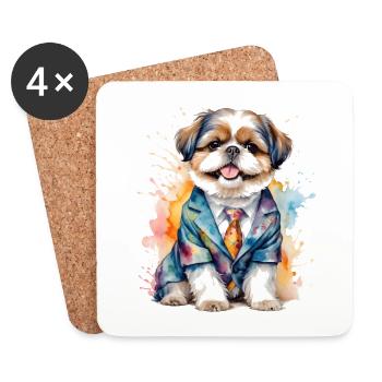 Shih Tzu Anzug Hund Bunt Lustig Tier Design Print - Untersetzer (4er-Set) - Weiß - Vorne