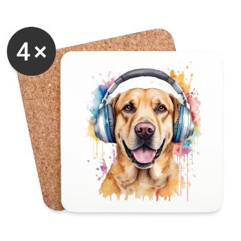 Labrador Retriever Kopfhörer Hund Tier Print - Untersetzer (4er-Set) - Weiß - Vorne