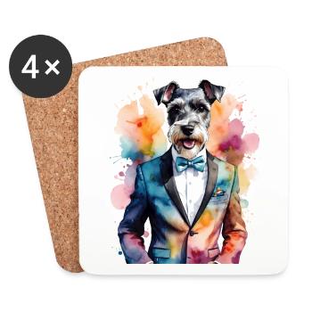 Zwergschnauzer Anzug Hund Lustig Tier Design Print - Untersetzer (4er-Set) - Weiß - Vorne