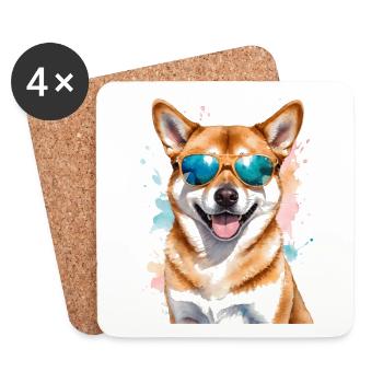 Shiba Inu Lunettes de soleil chien drôle Design Print - Dessous de verre (lot de 4) - blanc - Devant