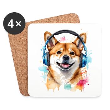 Shiba Inu Kopfhörer Hund Lustig Tier Design Print - Untersetzer (4er-Set) - Weiß - Vorne