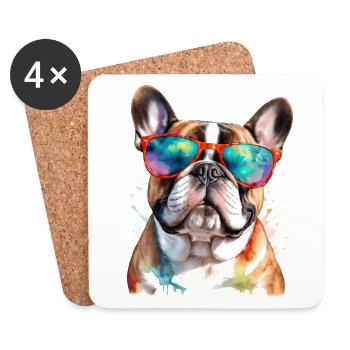 Bouledogue Français Lunettes de soleil Frenchie Dog - Dessous de verre (lot de 4) - blanc - Devant