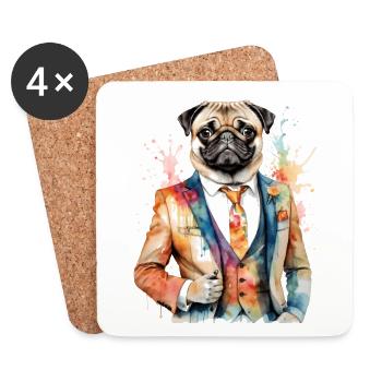 Mops Anzug Hund Bunt Lustig Tier Design Print - Untersetzer (4er-Set) - Weiß - Vorne