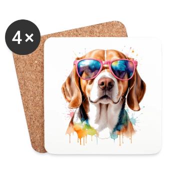 Beagle Sonnenbrille Hund Lustig Tier Design Print - Untersetzer (4er-Set) - Weiß - Vorne