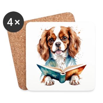 Cavalier King Charles Spaniel Lecture Livre Chien - Dessous de verre (lot de 4) - blanc - Devant