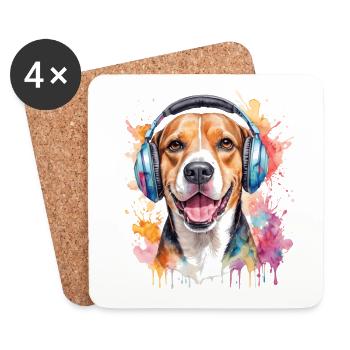 Beagle Headphones Dog Funny Animal Design Print - Coasters (set of 4) - white - Front