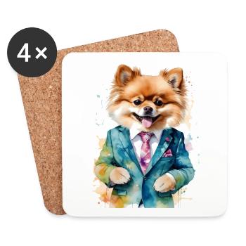 Poméranien Poméranien Costume Chien Imprimé Coloré - Dessous de verre (lot de 4) - blanc - Devant