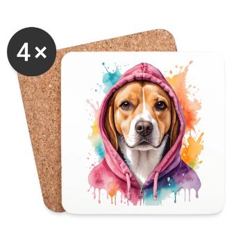 Beagle Hoodie Dog Colorful Funny Animal Design Print - Coasters (set of 4) - white - Front