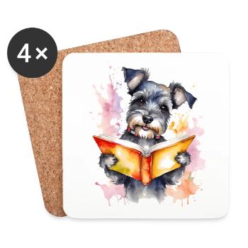 Zwergschnauzer Lesen Hund Lustig Tier Design Print - Untersetzer (4er-Set) - Weiß - Vorne