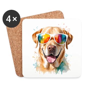 Labrador Retriever Sonnenbrille Hund Design Print - Untersetzer (4er-Set) - Weiß - Vorne